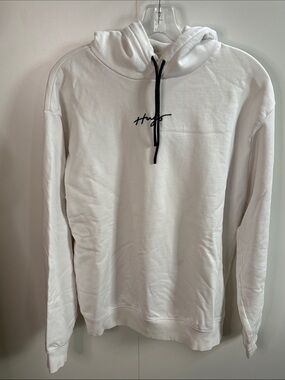 HUGO White Hooded Sweatshirt with Black Script Logo M